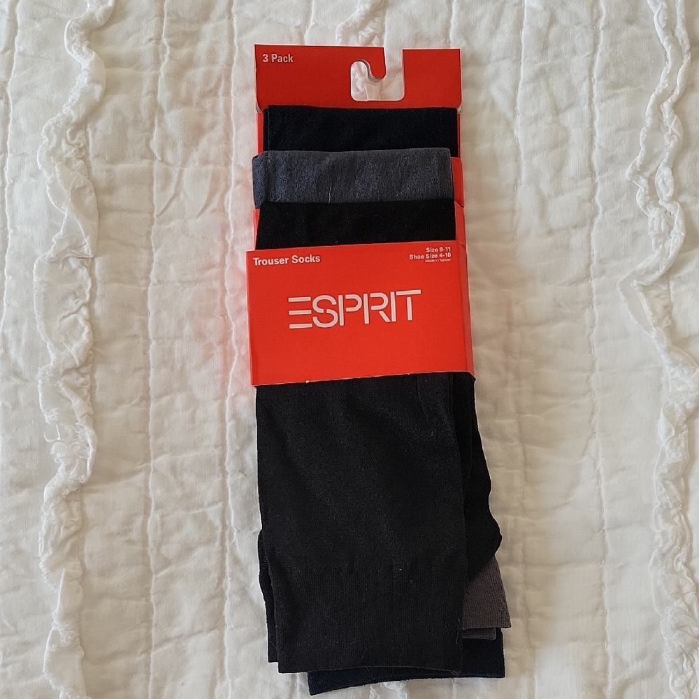 ESPRIT Trouser Socks 3 Pair Set  Black Navy and Gray Set Brand New Stretch